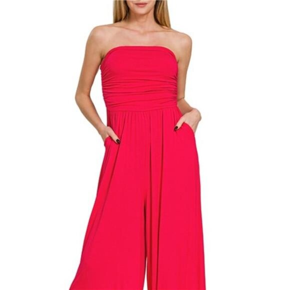 Zenana Double Layered Strapless Tube Top Jumpsuit - Picture 2 of 3